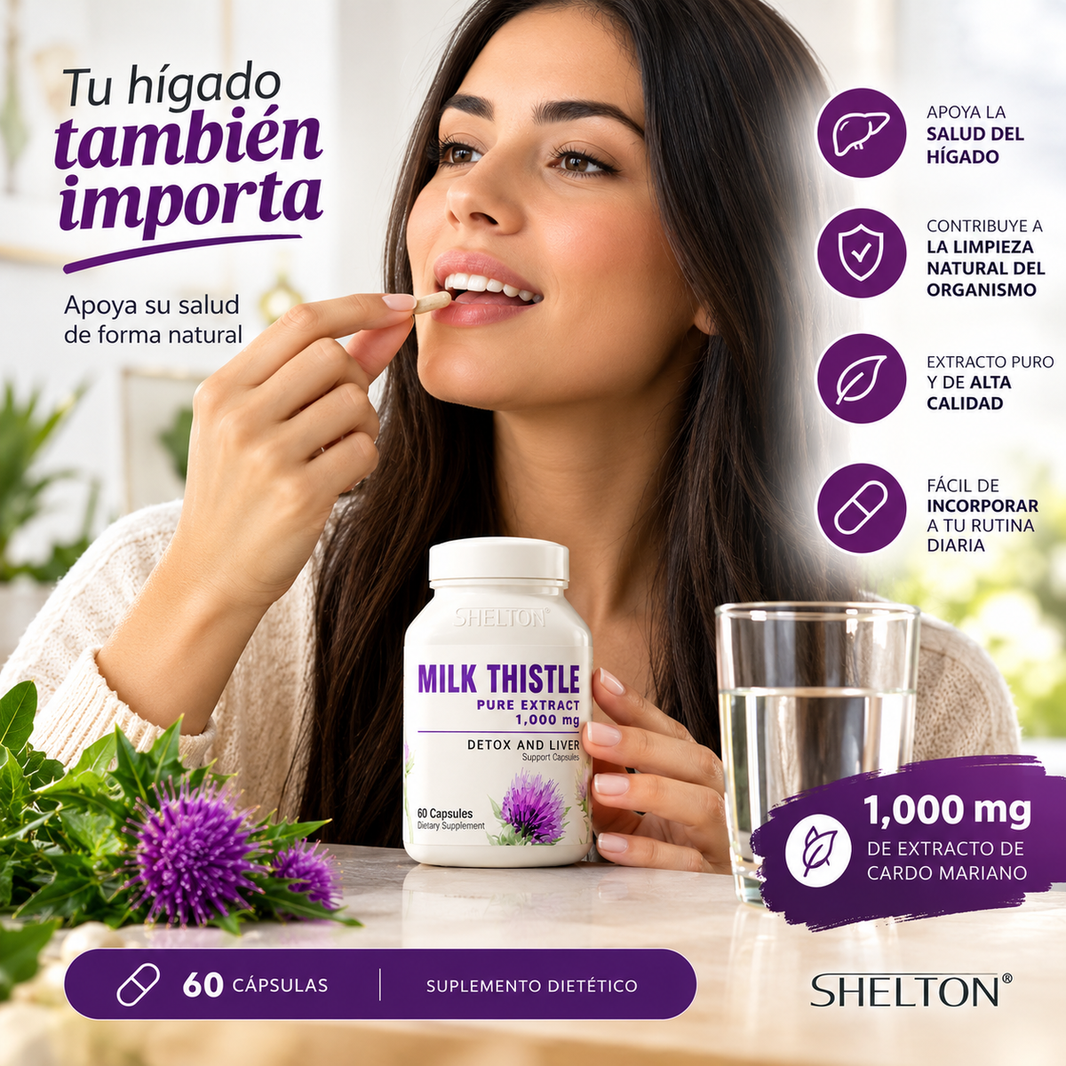 🌿 Milk Thistle Pure Extract 1,000 mg – 60 Cápsulas